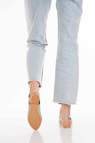 Limeo Mint Green Open Back Skin Buckle Summer Casual Low Sole Women's Ballerinas