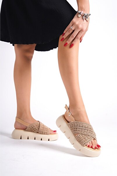 Limeo Nude Handmade Cross Patterned Lace High Comfortable Sole Summer Women's Sandals