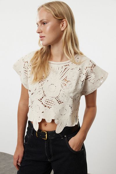 Trendyol Collection Crop Knitwear Μπλούζα - Πέτρα, TWOSS24BZ00661