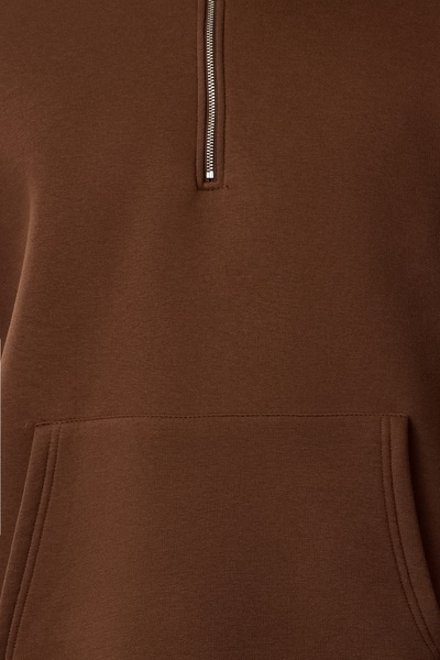 Trendyol Collection Oversize hnědá fleecová mikina s kapucí – na zip Tmnaw25Sw00050