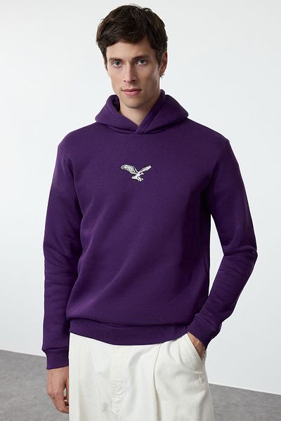 Trendyol Collection Lila Regular/Normal Cut Animal Embroidery Fleece Inside Hooded Sweatshirt TMNAW25SW00094