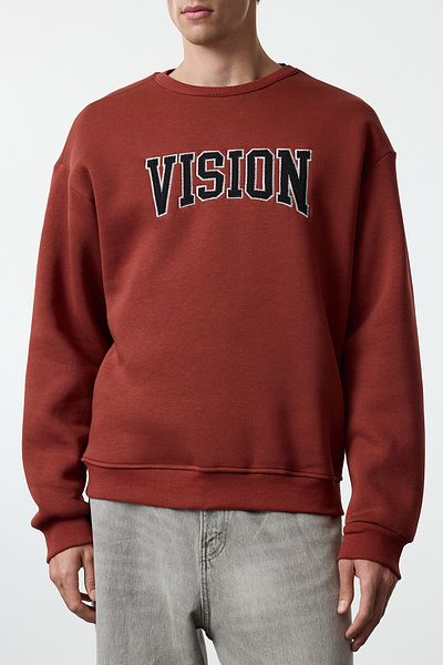 Trendyol Collection Unisex-Sweatshirt aus Fleece in Übergröße mit Fliesenstickerei – TMNAW25SW00015