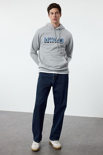 Trendyol Collection Φούτερ με στάμπα Fleece Hoodie - Snow Melange, κανονική εφαρμογή TMNAW25SW00063