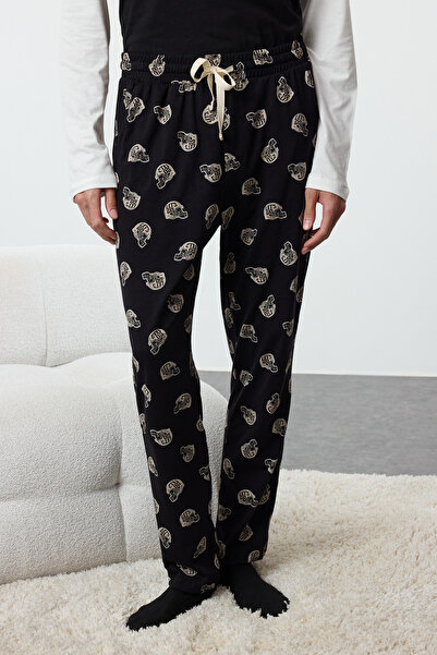 Trendyol Collection Pánské černé pyžamo Regular Fit – 100% bavlna Tmnaw25Pt00000