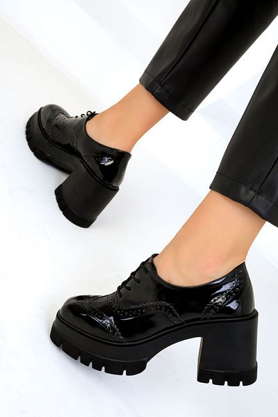 SOHO Black Patent Leather Women's Classic Heeled Shoes 19510
