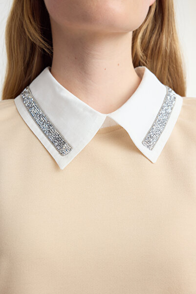 Trendyol Modest Πλεκτό Μπεζ τουνίκ - Λεπτομέρεια πουκάμισου, TCTAW25UK00006