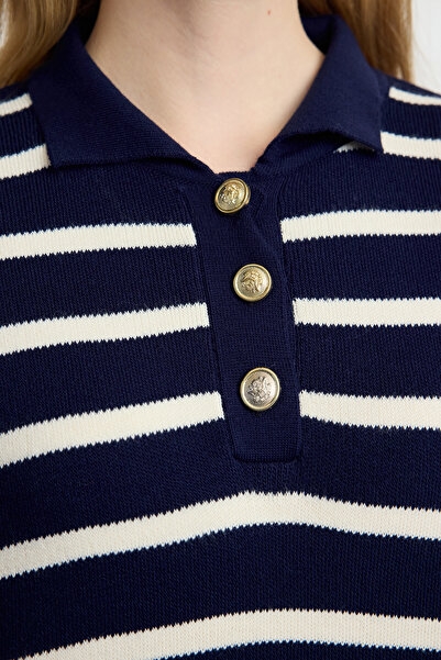 Trendyol Modest Pololímeček s námořnickou modří, pletený svetr s balónkovým rukávem - TCTAW25AK00010