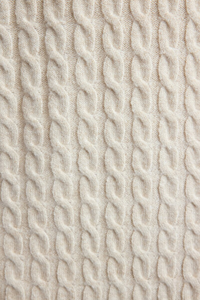 Trendyol Modest Béžové úpletové šaty – vlasy spletené, TCTAW25EB00035