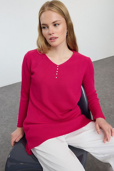 Trendyol Modest Πλεκτό πουλόβερ με φούξια πέτρα με λεπτομέρεια - TCTAW25AK00055