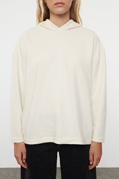 Trendyol Collection Λευκό Πλεκτό Φούτερ με Κουκούλα Oversize - Θεσσαλονίκη TWOAW25SW00065