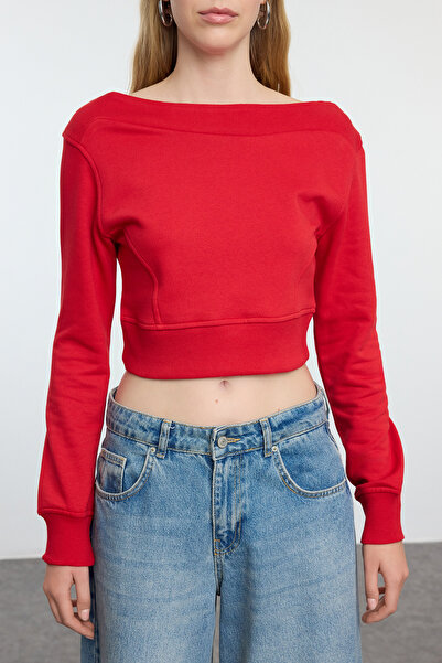 Trendyol Collection Red Crop kötött pulóver - csónaknyakú, normál szabású TWOAW25sw00036