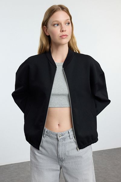 Trendyol Collection Големи черни плетени суичъри - с цип, широка кройка TWOAW25SW00072