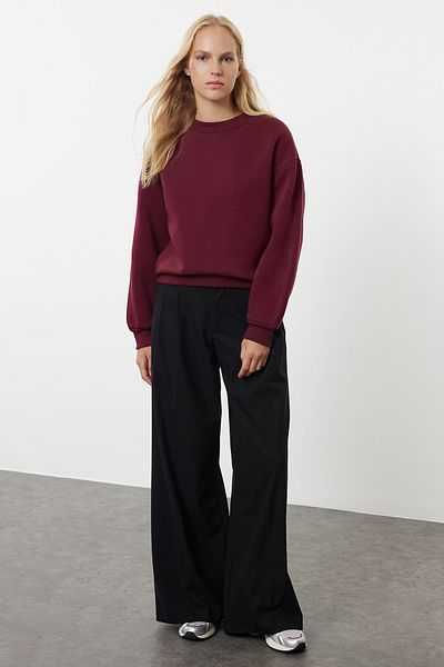 Trendyol Collection Bequemes Strick-Sweatshirt mit Rollkragenpullover aus bordeauxrotem Fleece – TWOAW20SW0584