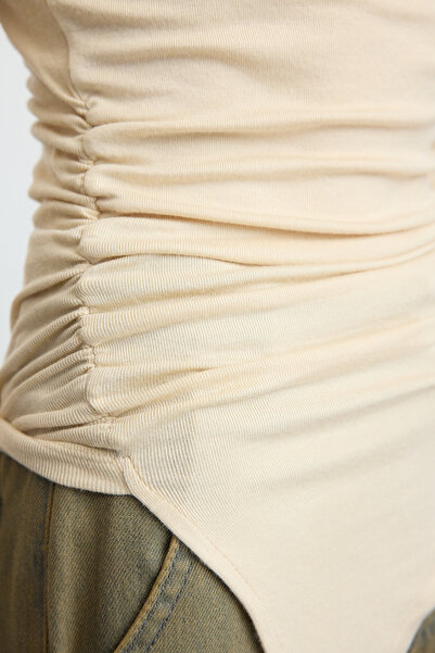 Trendyol Collection Πλεκτή μπλούζα Stand Collar Stone Fitted - Drape Detailed, TWOAW25BZ00145