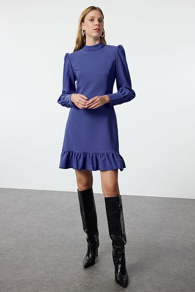 Trendyol Collection Μίνι φόρεμα σε γραμμή Α με γιακά Indigo Stand - TWOAW21EL1816