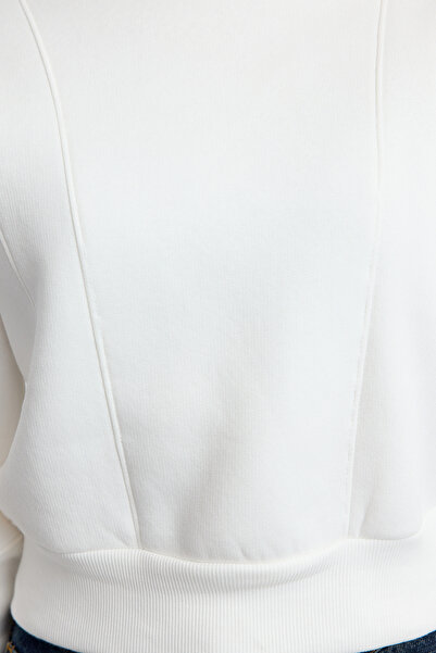 Trendyol Collection Ecru Fleece prošívání Detailní tlustá vnitřní mikina - Regular Fit TWOAW24SW00169