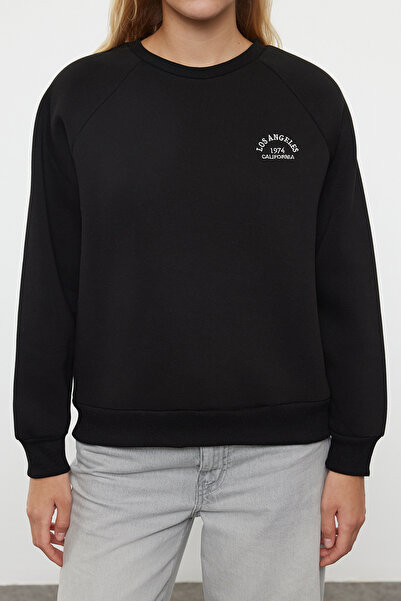 Trendyol Collection Fleece gros în interior - Hanorac oversize brodat negru TWOAW25SW00020