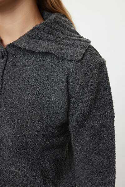 Trendyol Collection Anthracite Knitwear Crop Cardigan - Boucle Texture, Twoaw25Hi00146