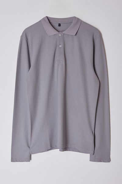 Trendyol Collection Graues Basic Polo-Shirt - Schmaler Schnitt, Langarm TMNAW25PO00000