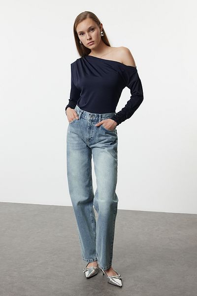 Trendyol Collection Blugi drepti albastri - Talie Normala TWOAW25JE00088