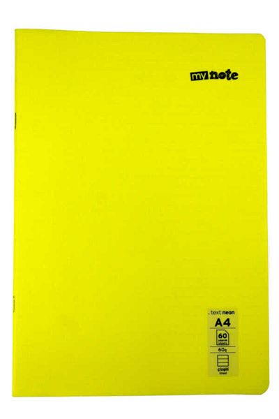 Mynote Text Neon A4 60 Sheets Lined Plastic Cover Notebook Yellow