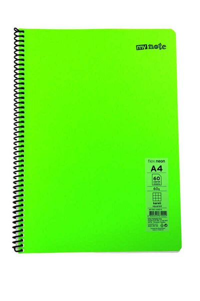 Mynote Flex A4 60 Sheets Checked Spiral Plastic Neon Cover Notebook