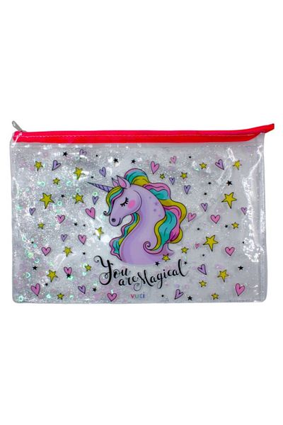 BUKİVUKİ KİDS COLLECTİON Unicorn Patterned Vuki A4 Transparent File - Water Zipper Vk-0073-02