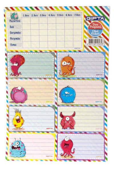 Gıpta GIPTA-BOYS PROGRAMA CURSURI ETICHETĂ ȘCOALA 3 FOI 16 x 24 cm CARACTERE DRĂGĂLE