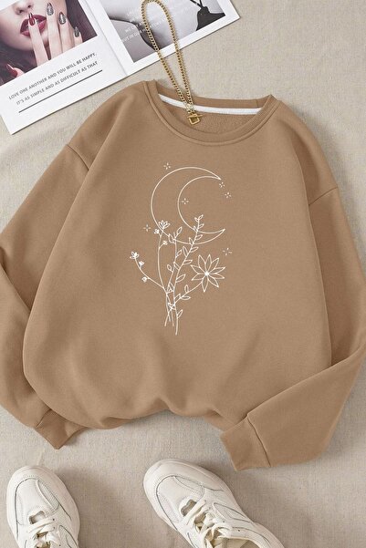 BEGRİFF Hanorac unisex din bumbac cu guler rotund - cu imprimeu cu lună