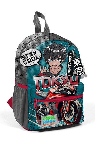 Yaygan Coral High Kids Anime Motorcycle Patterned Kindergarten Bag - 23564