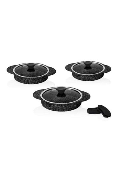 Taç Granit Plus 3-Piece Pan Set with Silicone Black 3521