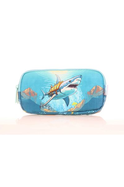 KAUKKO Boy's Green Fishes Pen Bag - Three Compartments