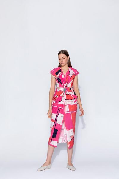 KAMEYA CUT OUT KARMA ÇİZGİLİ ELBİSE 24S40487