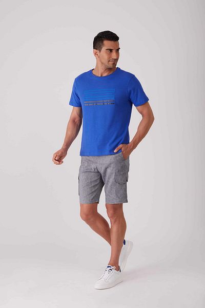 Dufy Blue Men's Slim Fit Printed Crew Neck T-Shirt - 82517