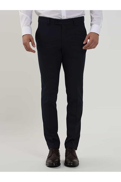 Dufy Ανδρικό κλασικό παντελόνι Extra Slim Fit Navy Blue μελανζέ μοτίβο - 103476