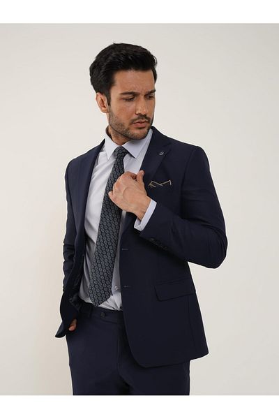 Dufy Men's Slim Fit Light Navy Blue Mono Collar Suit - 89102
