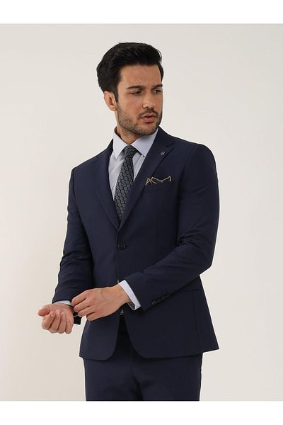 Dufy Men's Slim Fit Light Navy Blue Mono Collar Suit - 89102