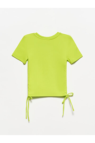 Dilvin 30117 Ruffle Detailed T-Shirt-lime