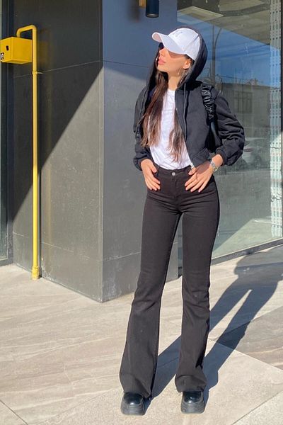 Geppetto Penolope Femei Katarina Blugi evazați din lycra cu picior negru Pantaloni din denim 2024
