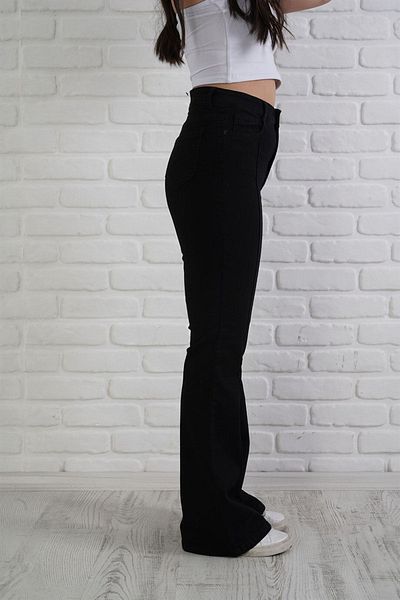 Geppetto Penolope Women's Striped Spanish Leg Jeans Black