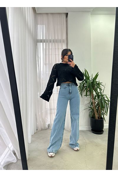 Geppetto Penolope Femei - Blugi Palazzo cu talie înaltă elastică Lycra Blue