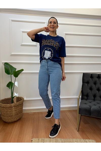 Geppetto Blugi Mom Blue cu talie înaltă - Penolope Women