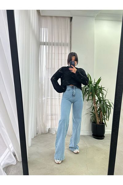 Geppetto Penolope Femei - Blugi Palazzo cu talie înaltă elastică Lycra Blue