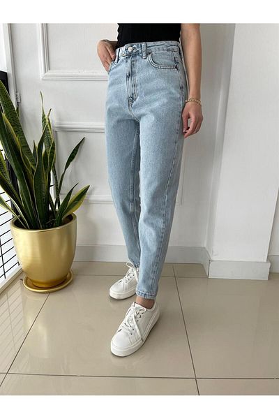 Geppetto Penolope Femei - Blugi Mom Blue cu talie înaltă Boyfriend, Larina Design, Efect de spălare a zăpezii (Cumpărați o mărime mai mare)