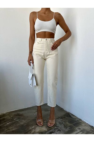 Geppetto Penolope Cream Γυναικεία Mom Jeans