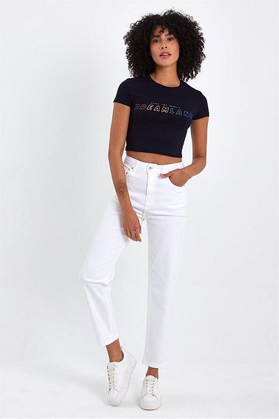 Geppetto Penolope Women - Pantaloni albi slim fit Mom Jean (nu arată interiorul) 2024