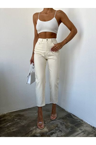 Geppetto Penolope Cream Γυναικεία Mom Jeans