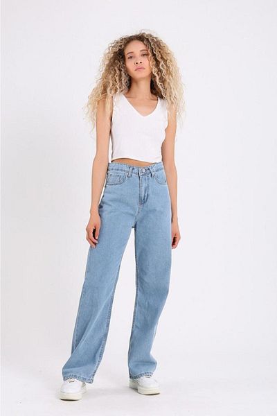 Geppetto Pantaloni de damă Penolope Ice Blue Jean Palazzo cu picioare largi