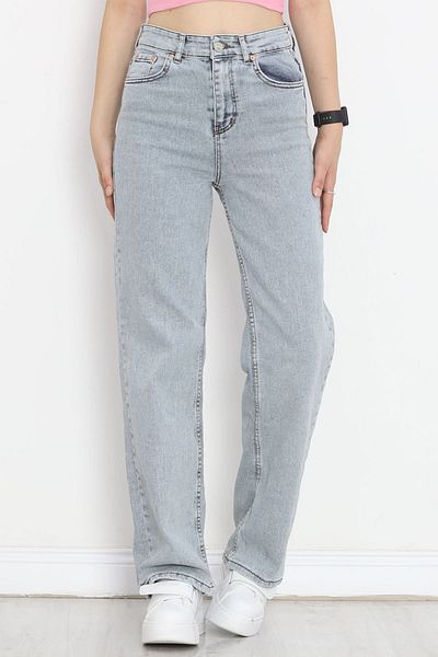 Geppetto Blugi largi cu buzunar din lycra cu talie înaltă - Pantaloni Palazzo din denim albastru pentru femei 18695