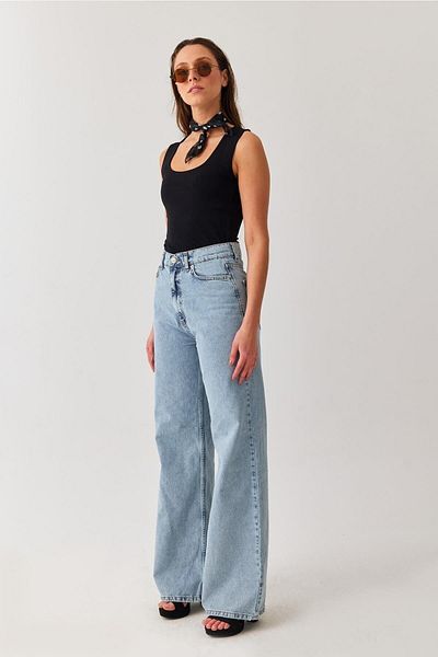 Geppetto Penolope Γυναικείο Snow Wash Ψηλόμεσο Palazzo Jeans -μπλε φαρδύ τζιν παντελόνι Jean